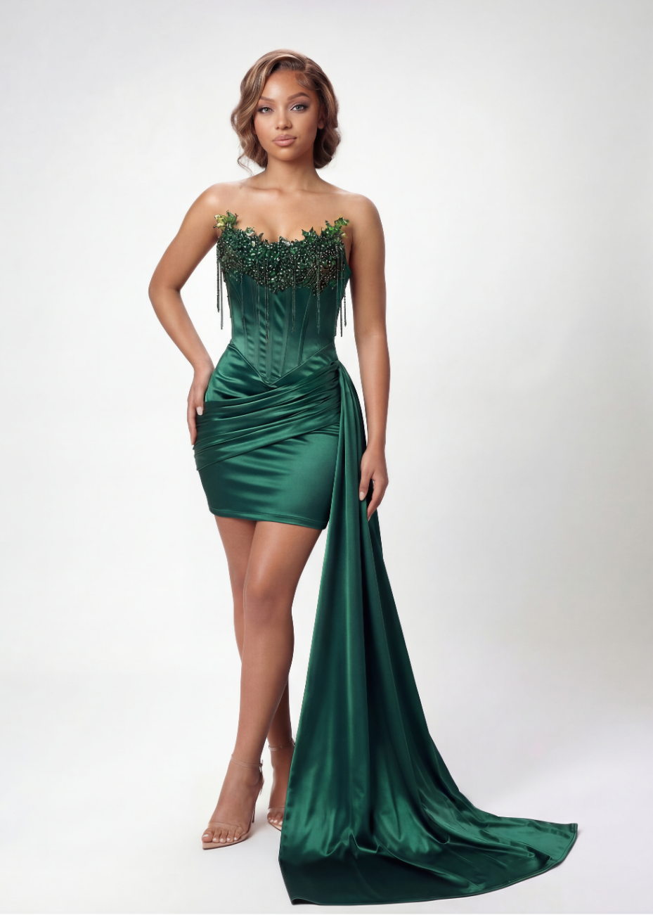 Emerald Envy Couture Mini Gown