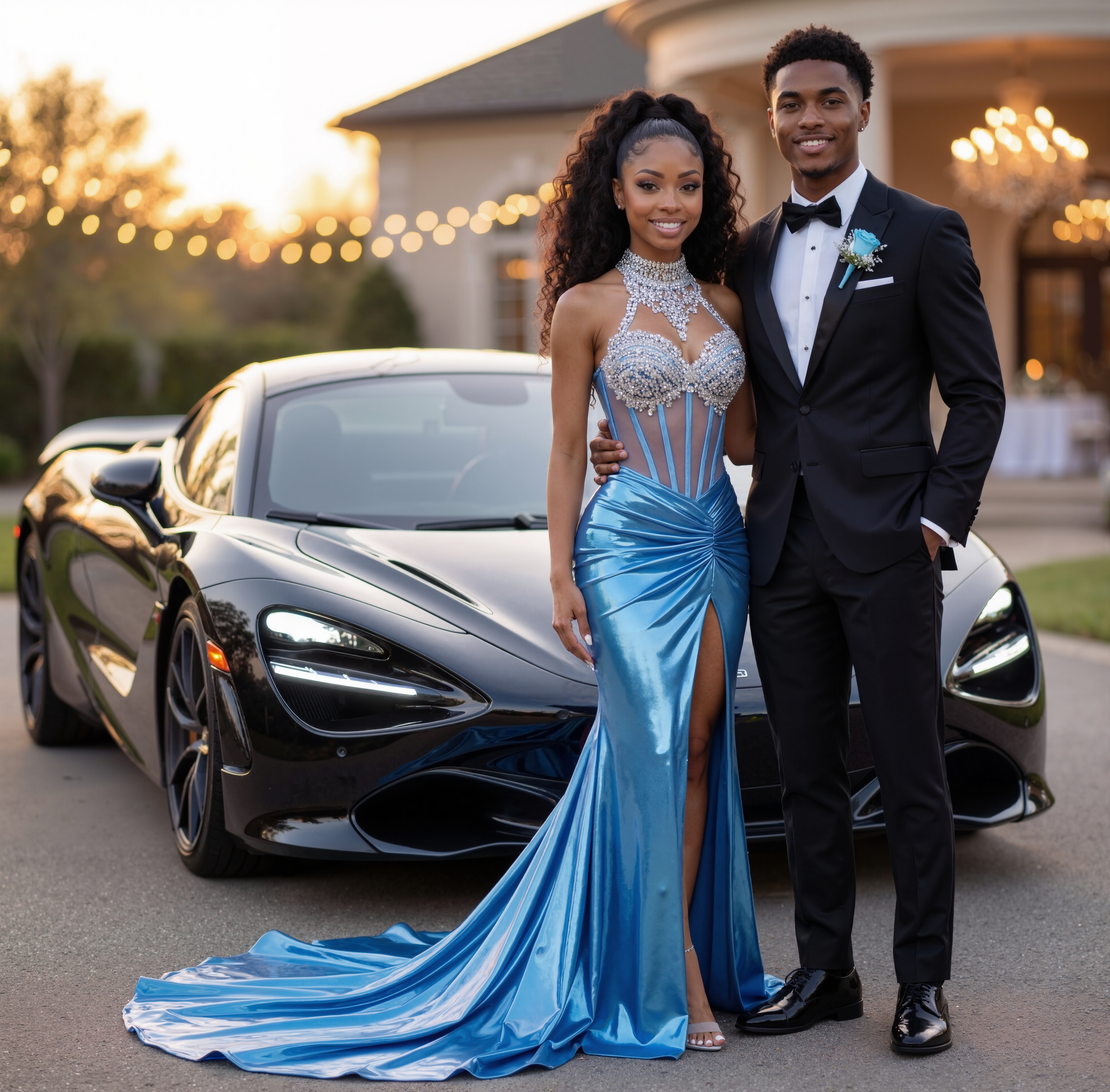 “Midnight Goddess” Blue Satin Gown