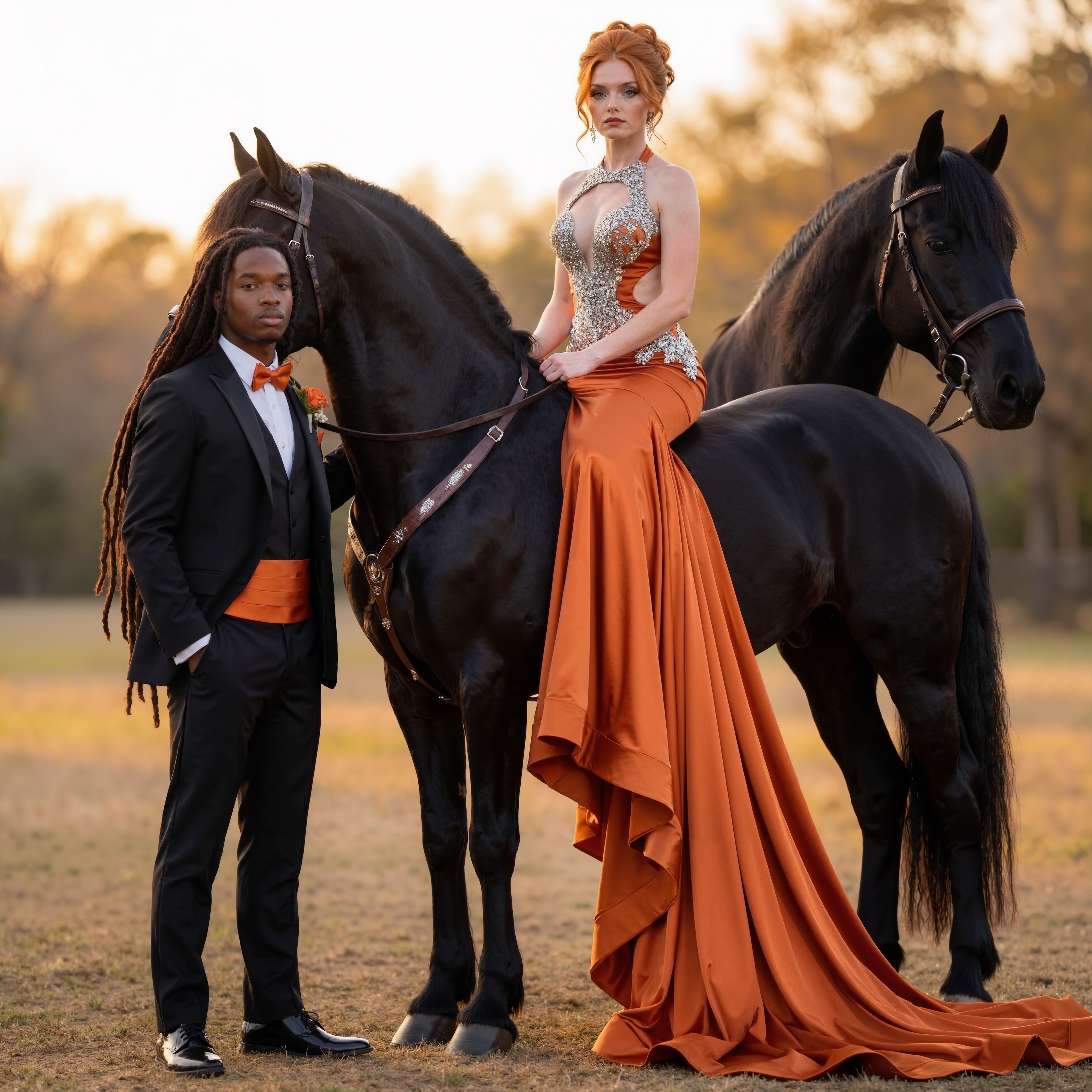 "Rusted Orange Diamond Couture Gown"