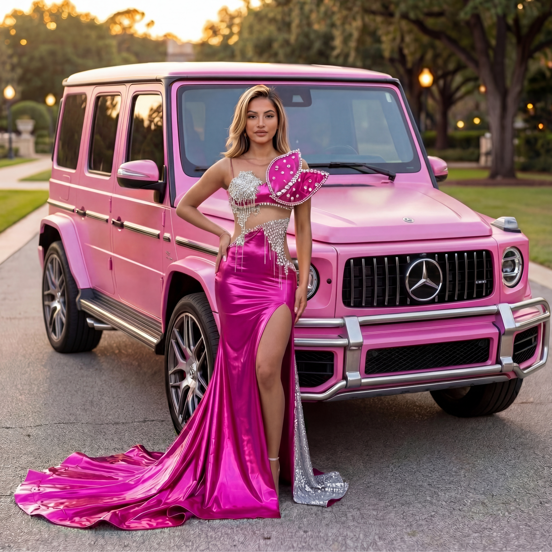 “Fuchsia Halo Mermaid Gown”