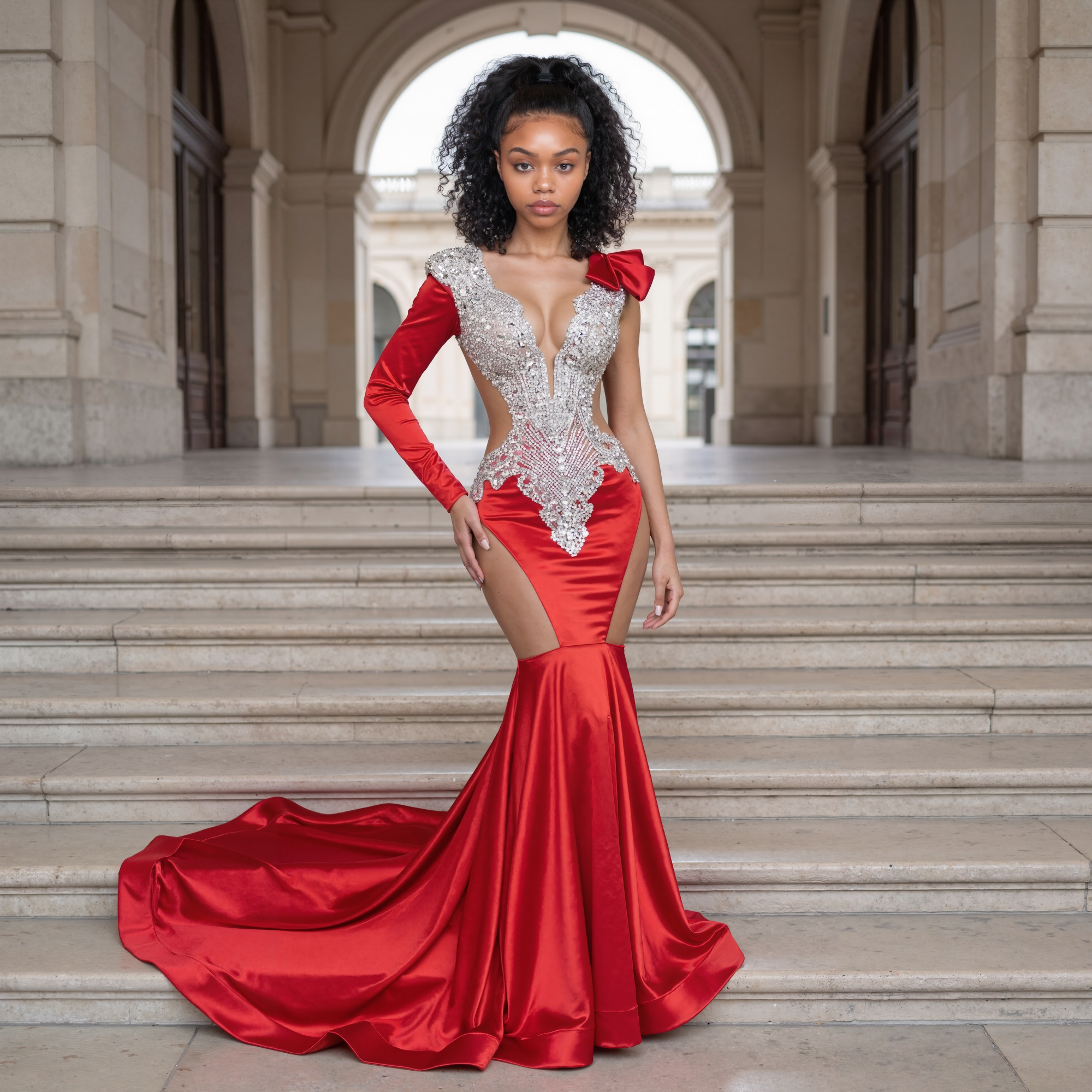 “Ruby Siren Satin Gown "