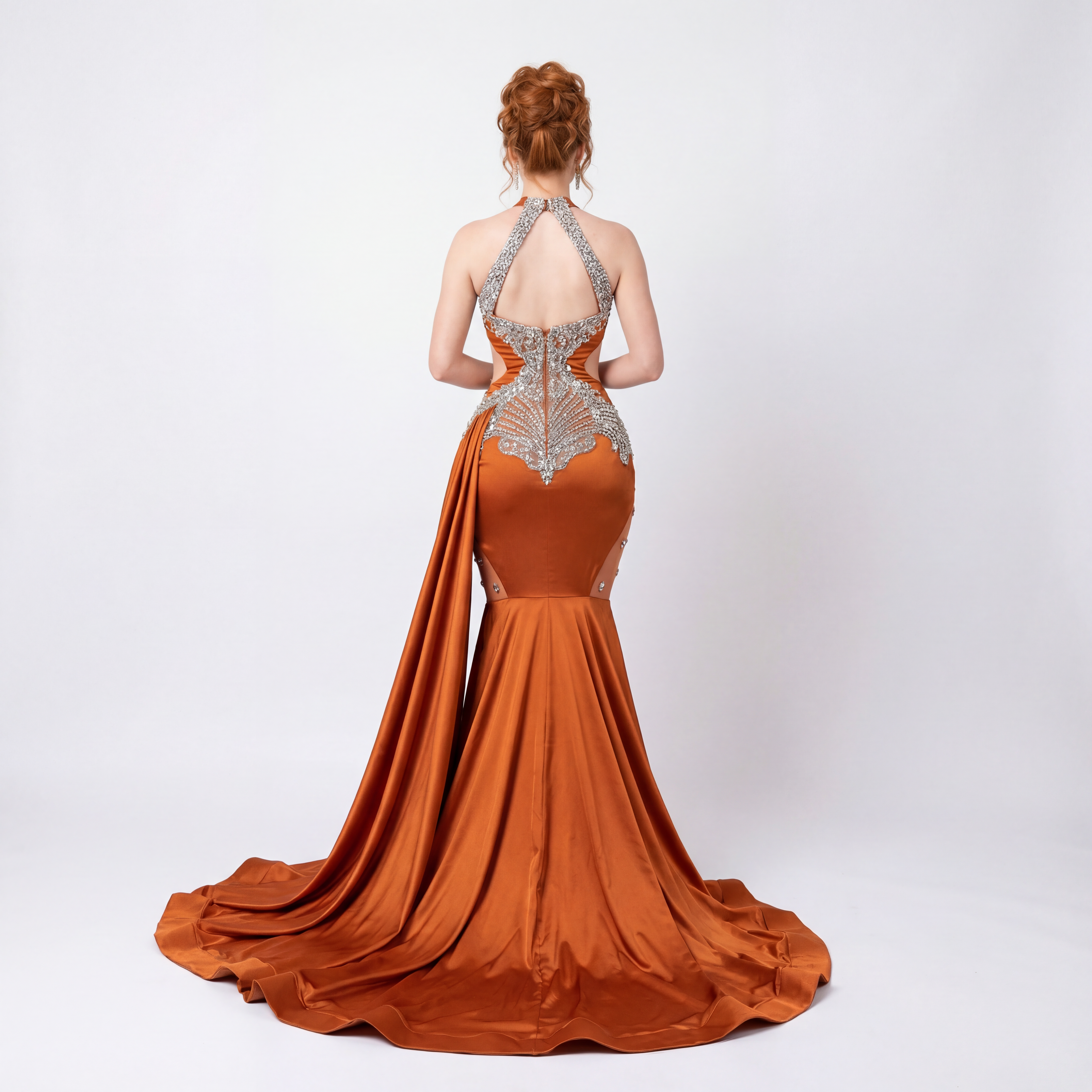 "Rusted Orange Diamond Couture Gown"