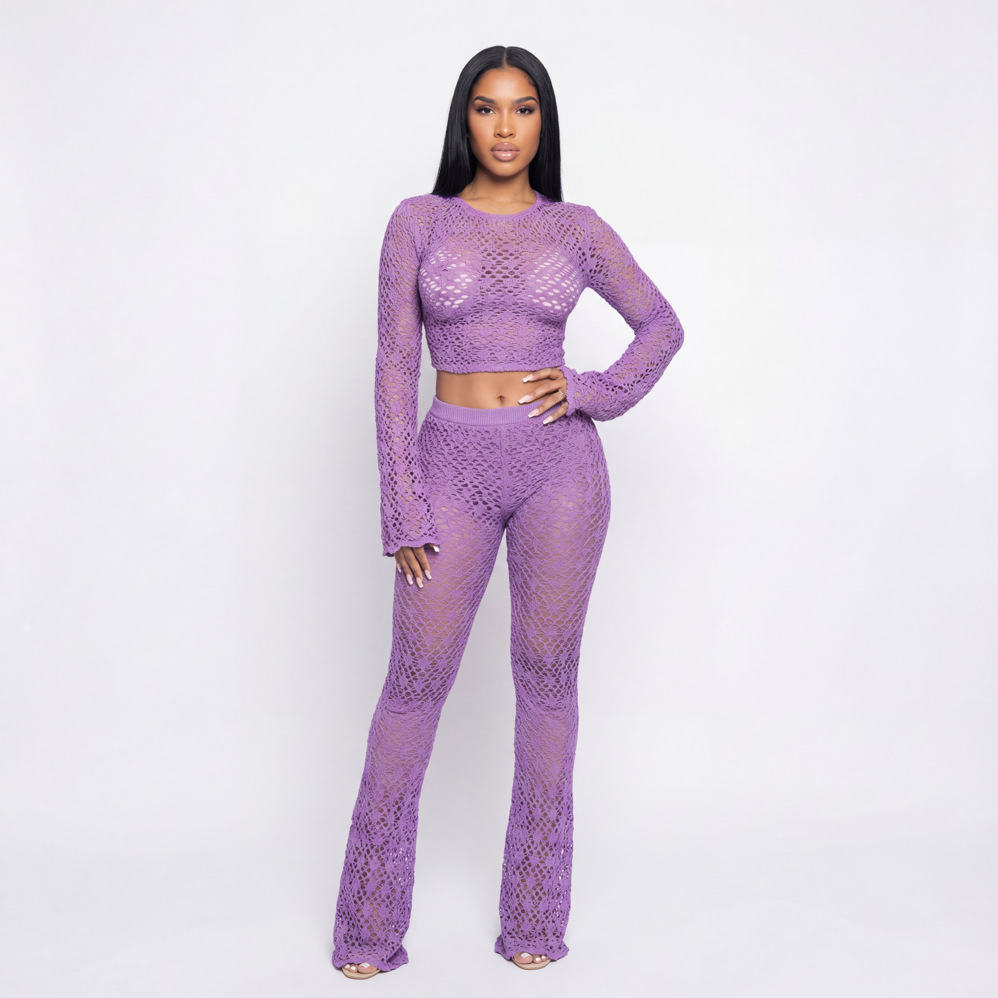 Sultry Lilac Lace Two-Piece Set